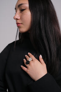 Moon ring with oval obsidian