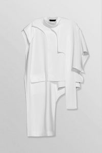 Asymmetrical layered tunic with high neck in white