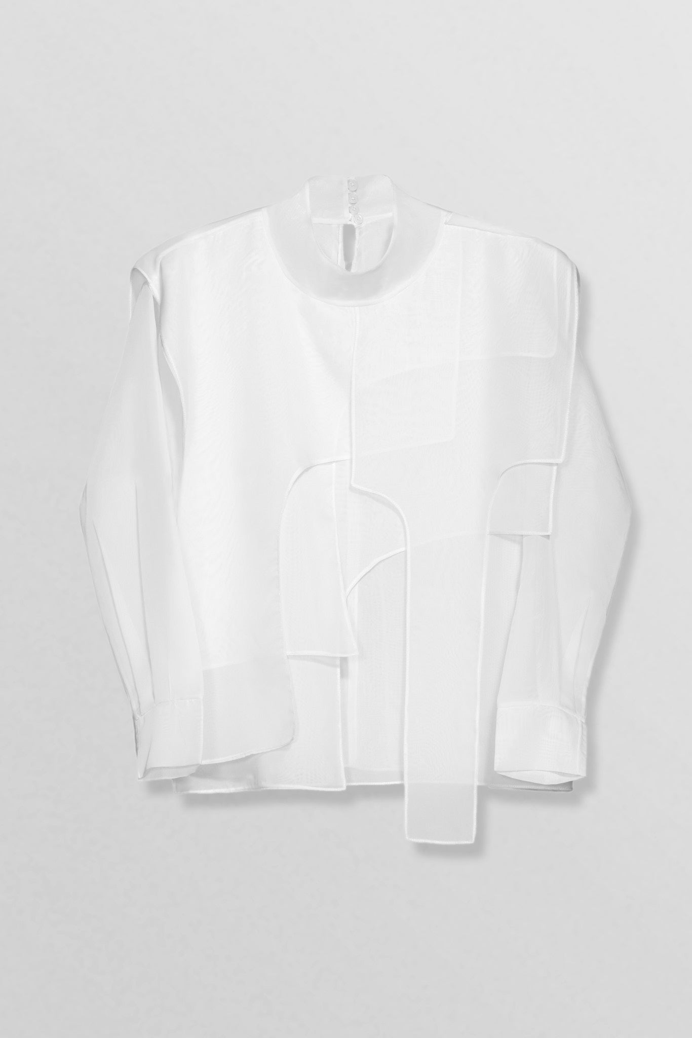 Silk layered blouse with high neck in white