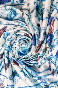 Silk scarf in Tray blue and white print