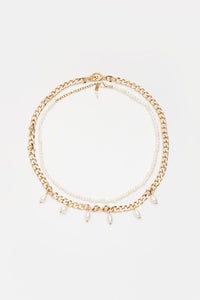 2 piece pearl choker and gold chain with pearls