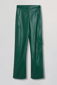 Vegan leather high waist pants in green
