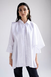 Oversized layered button down shirt in white