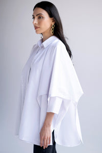 Oversized layered button down shirt in white