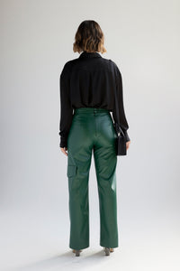 Vegan leather high waist pants in green