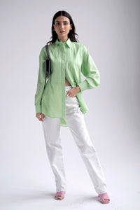 Oversized button down with stitching detail in green