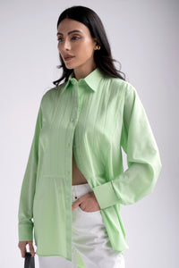 Oversized button down with stitching detail in green
