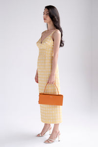 Jacquard bustier midi dress in yellow
