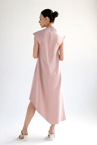 A-Line midi dress with high neck in blush