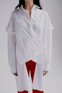 Convertible button down shirt with side panels in white