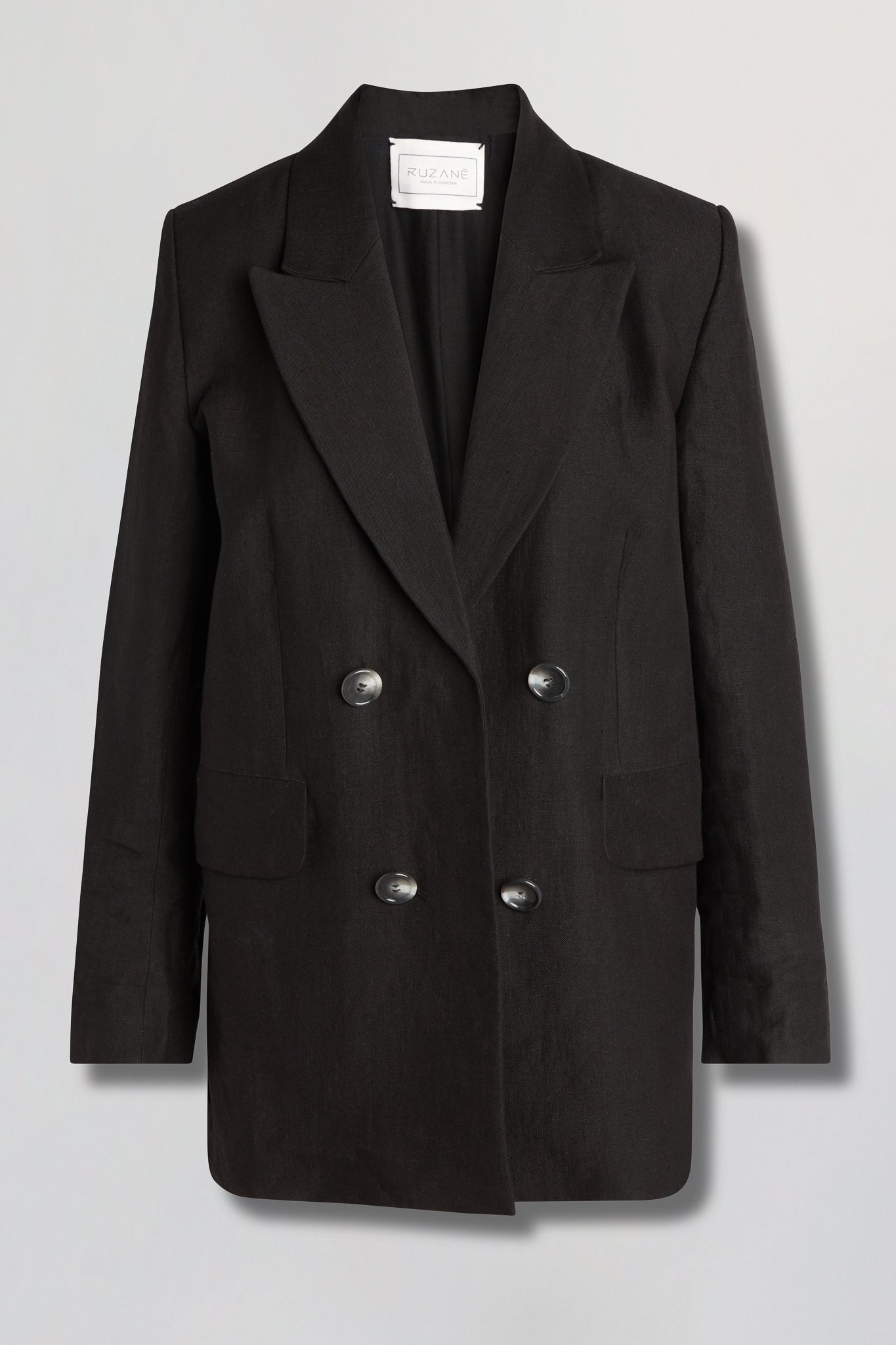 Linen blazer with pockets in black