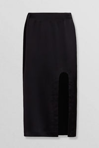 Silk skirt with front slit in black