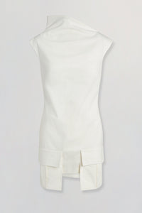 Cap sleeve short dress with hanging pockets in white